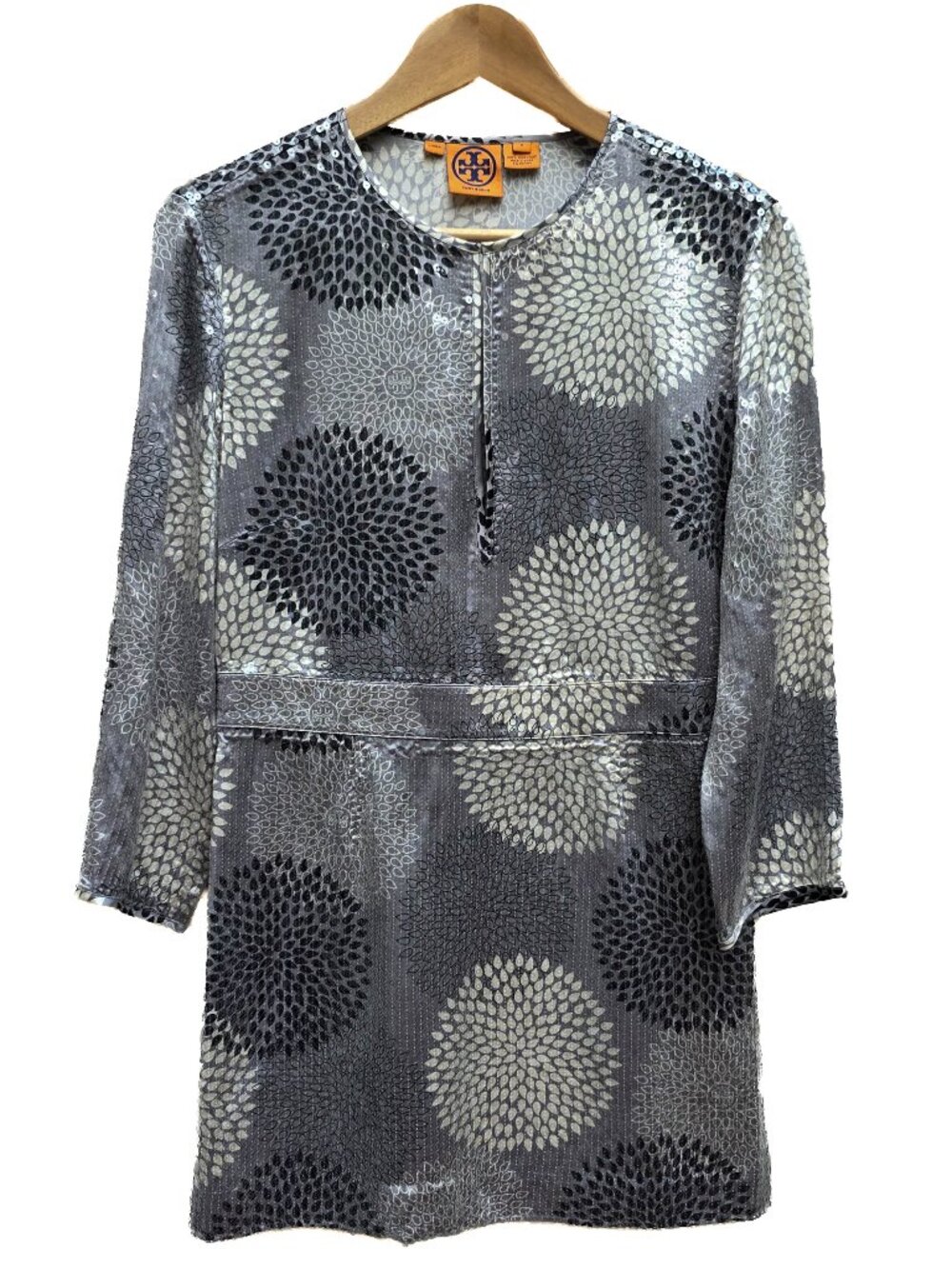 Tory Burch Wendy Silk Sequin Tunic Dress Top Gray Silver Size 8 Party Cocktail